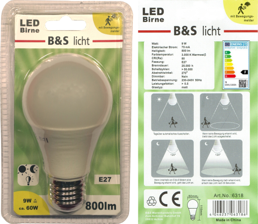 LED Birne 800 lm mit Bewegungsmelder