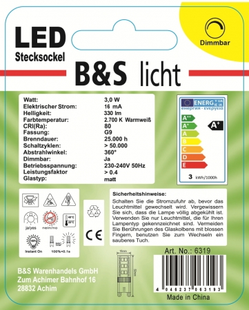 LED Stecksockellampe G9 330 lm