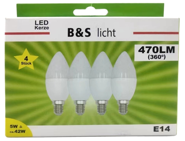LED Kerze im Viererpack C37 5W 470 lm